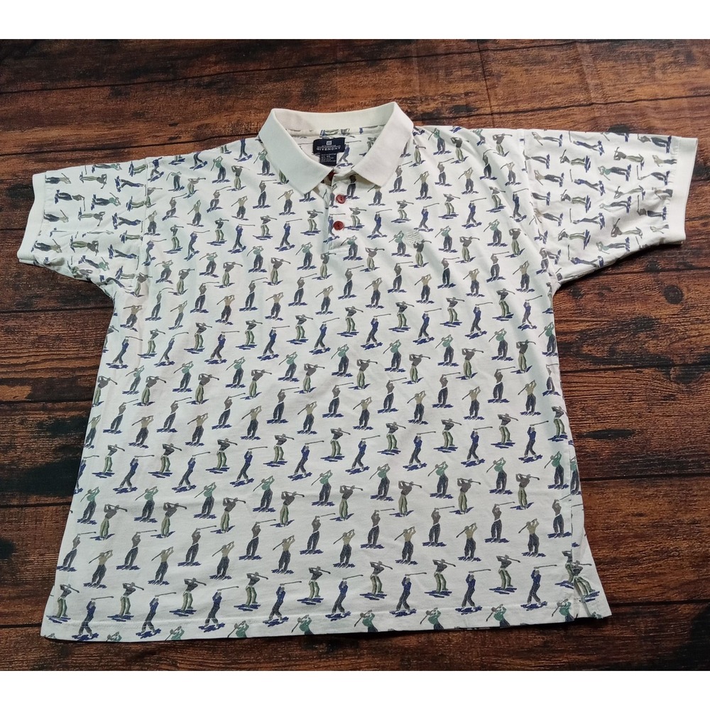 Givenchy‎ Short Sleeve Golf Polo Shirt Men's XL Golfer Print White